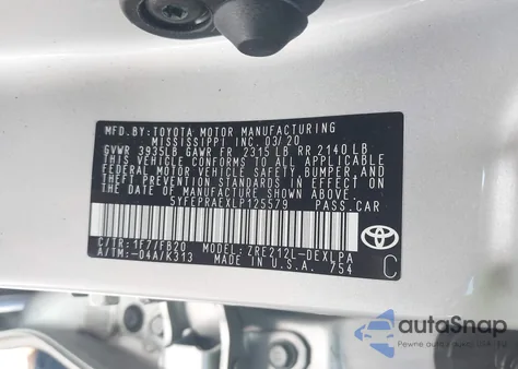 2020 Toyota Corolla Le from USA, damaged, VIN 5YFEPRAEXLP125579